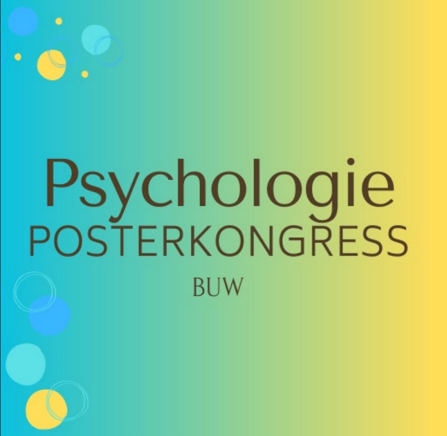 Poster mit dem Titel "Psychologie Posterkongress BUW". Der Hintergrund ist in den Farben Blau und gelb.